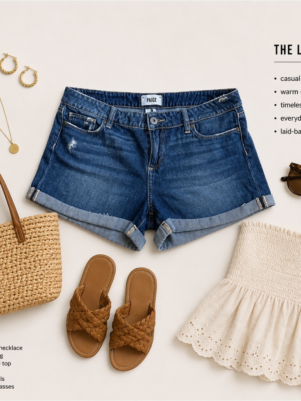 PAIGE Medium Blue Rolled-Hem Denim Shorts